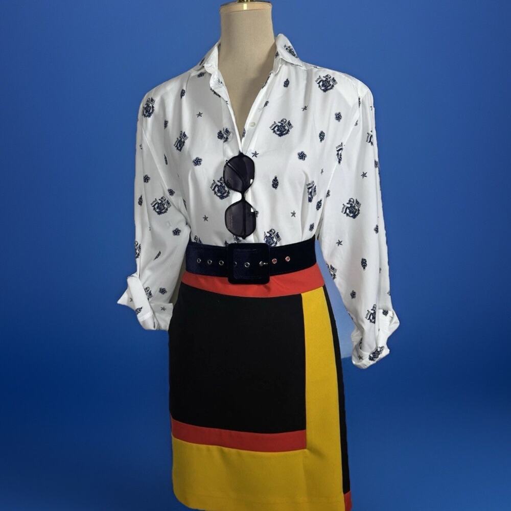 Vintage 80s Nautical Print Button Down Blouse | Preppy | Coastal | Ivy League